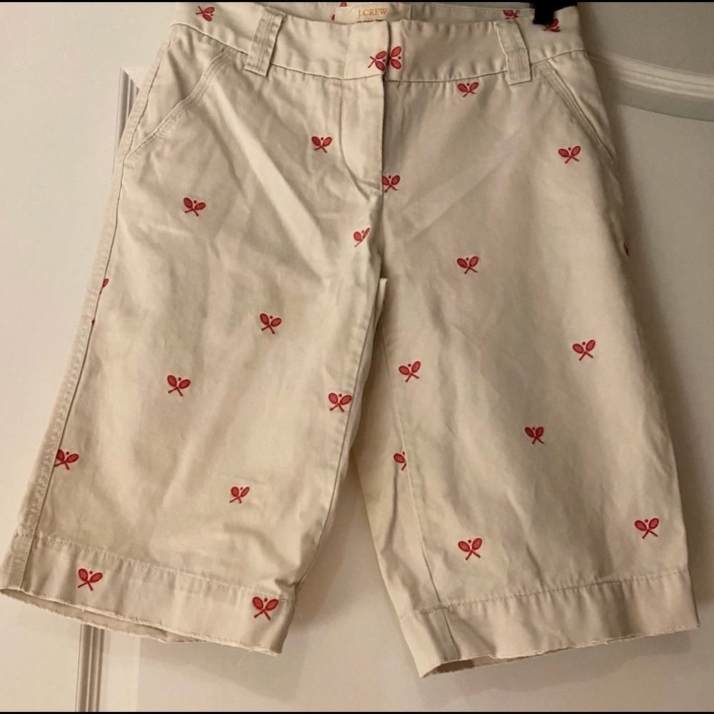 NWOT J. Crew Women’s City Fit Bermuda Shorts (Tennis Racquet Design)